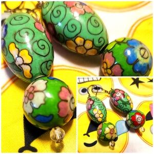 Green, Bead Earrings (Pierced)